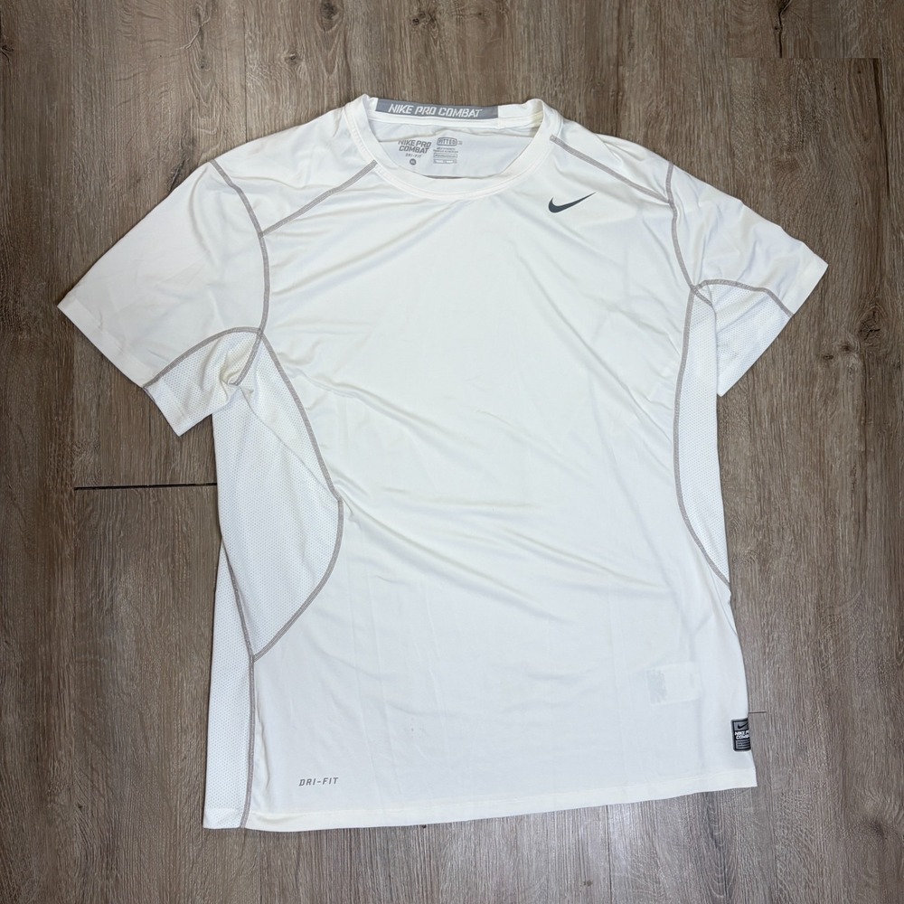 Nike Pro Combat Mens Compression Shirt XL Fitted White Short Sleeve Performance